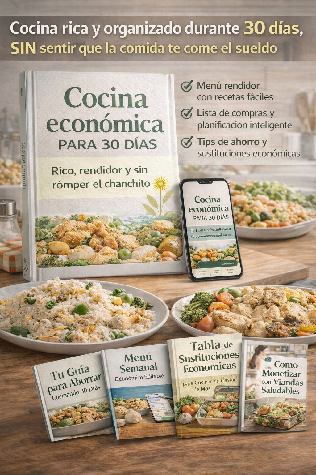 “Cocina Económica para 30 Días" + 4 BONOS DE REGALO